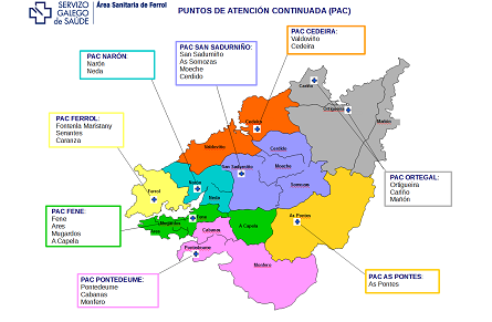 Mapa PACs da Área Sanitaria de Ferrol